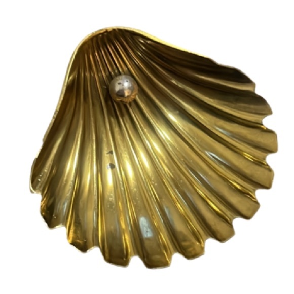 Vintage Artisan Golden Bronze Claim Shell Trinket Jewelry Dish Decor - Picture 2 of 11